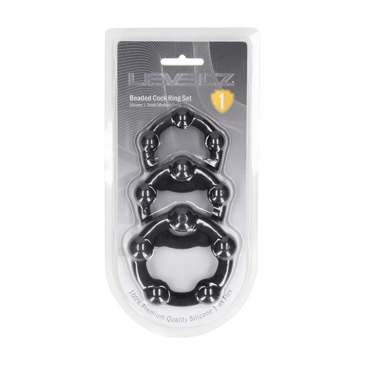 Kralen Silikon Cockring Set van 3 - S/M/L - Zwart