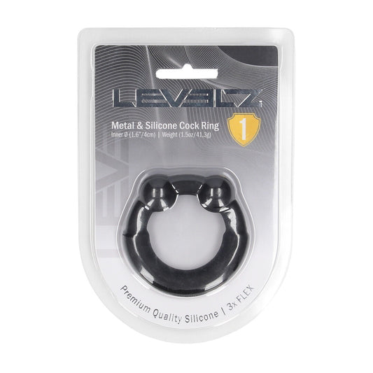 Metaal en Siliconen Cockring - Zwart