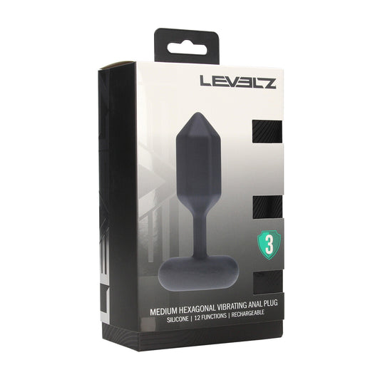 Hexagonale Vibrerende Siliconen Anale Plug - M - Zwart