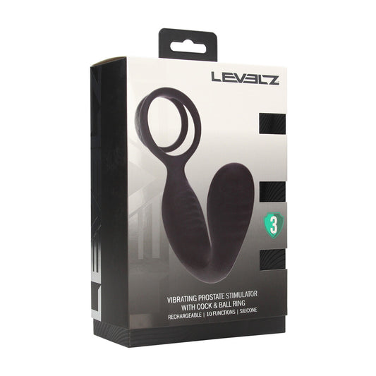 Vibrerende Siliconen Prostaatstimulator met Cock- en Ballring - Zwart