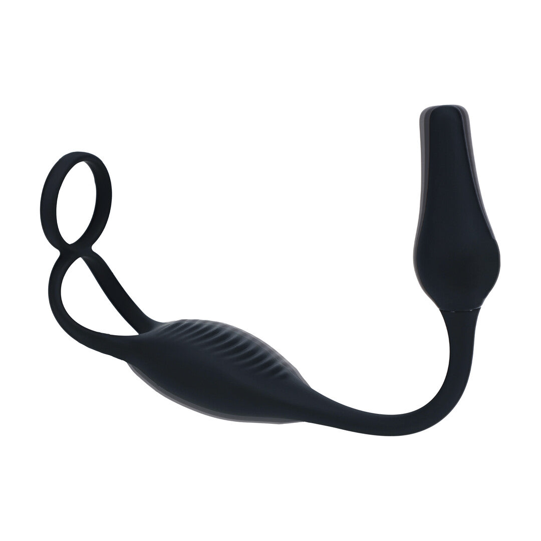 Vibrerende Siliconen Prostaat Stimulator met Cock- en Ballring - Zwart