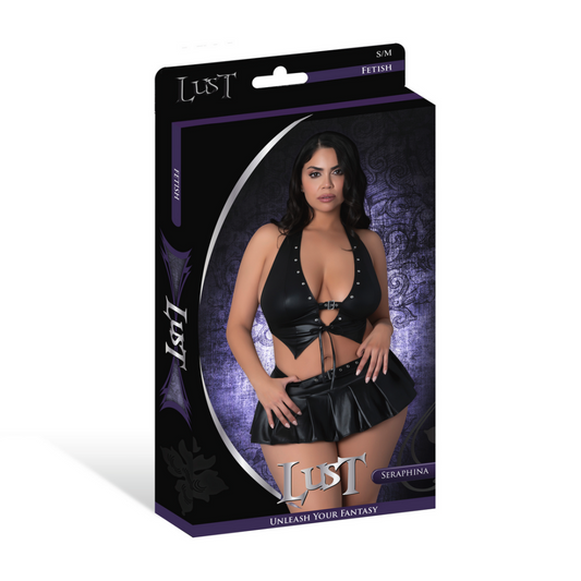 Seraphina - Halter Top met Rok en G-String - 2X - Zwart