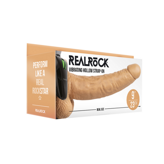 Vibrerende Holle Strap-On met Ballen - 9 / 23 cm