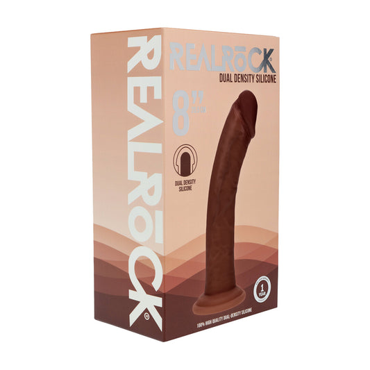 Dual Density Silicone Gebogen Realistische Dildo met Zuignap - 8 / 20,5 cm - Bruin