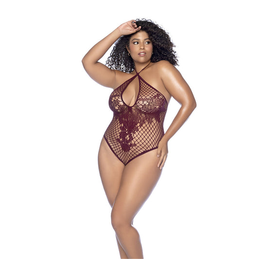 Bloemen Visnet Bodysuit - Koning Maat - Kers