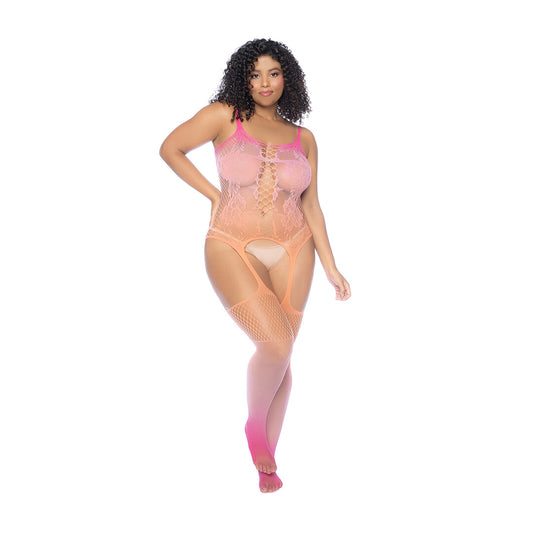 Bloemen Ombre Bodystocking - Koning Maat - Zonsondergang