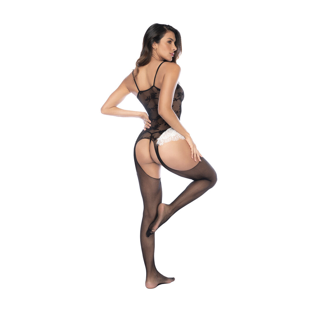 Maid Visnet Bodystocking - Één maat - Zwart/Wit