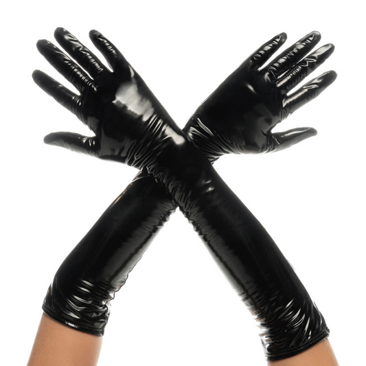 Cruella - Hoogglans Handschoenen - S/M - Glanzend Zwart