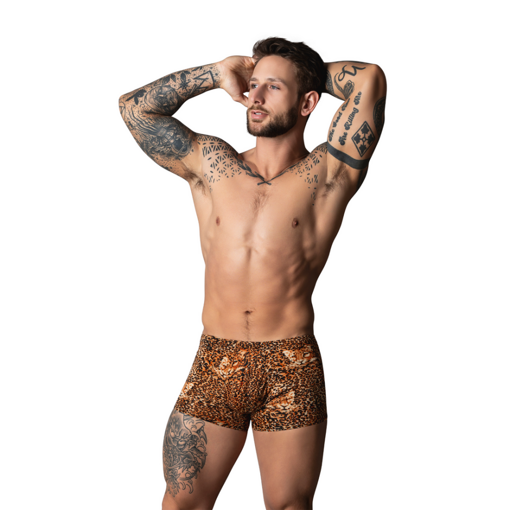 Pouch Short met Zwarte Cockring - M - Bruin Luipaard