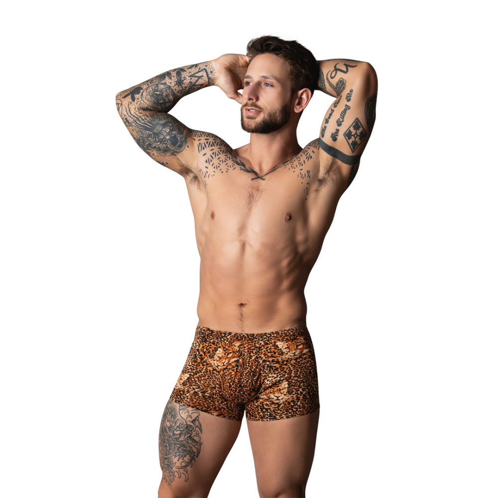 Pouch Short met Zwarte Cockring - S - Bruin Luipaard