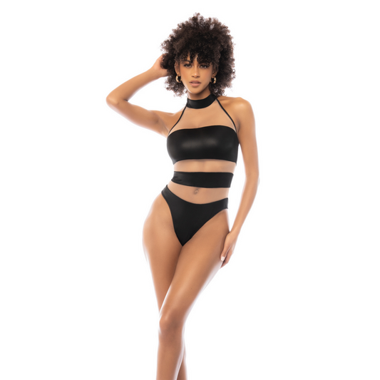 Halter Bodysuit - S - Nude/Zwart