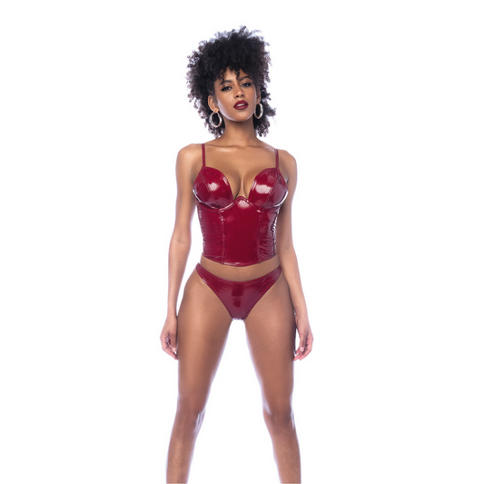 Twee-delige Bustier Set - XL - Glanzend Wijnrood