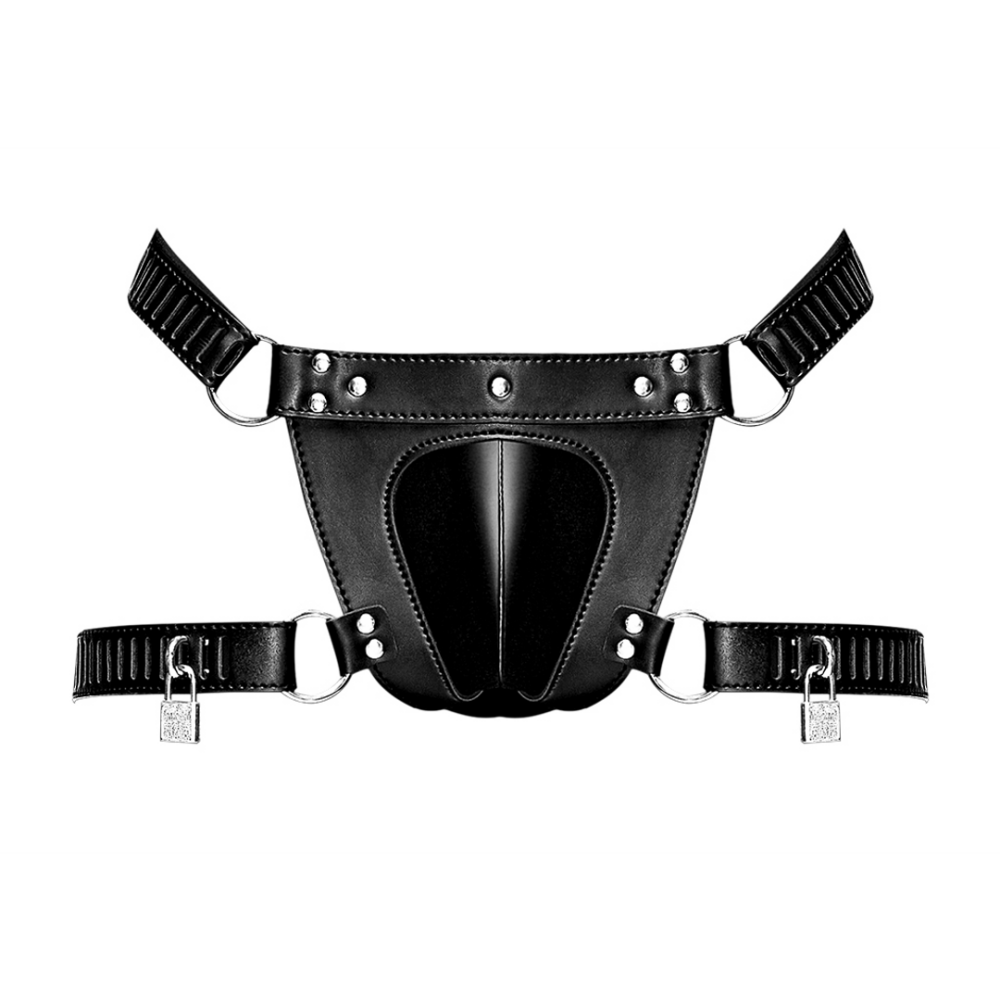 Scorpio - Imitatieleren Chastity Thong - One Size - Zwart