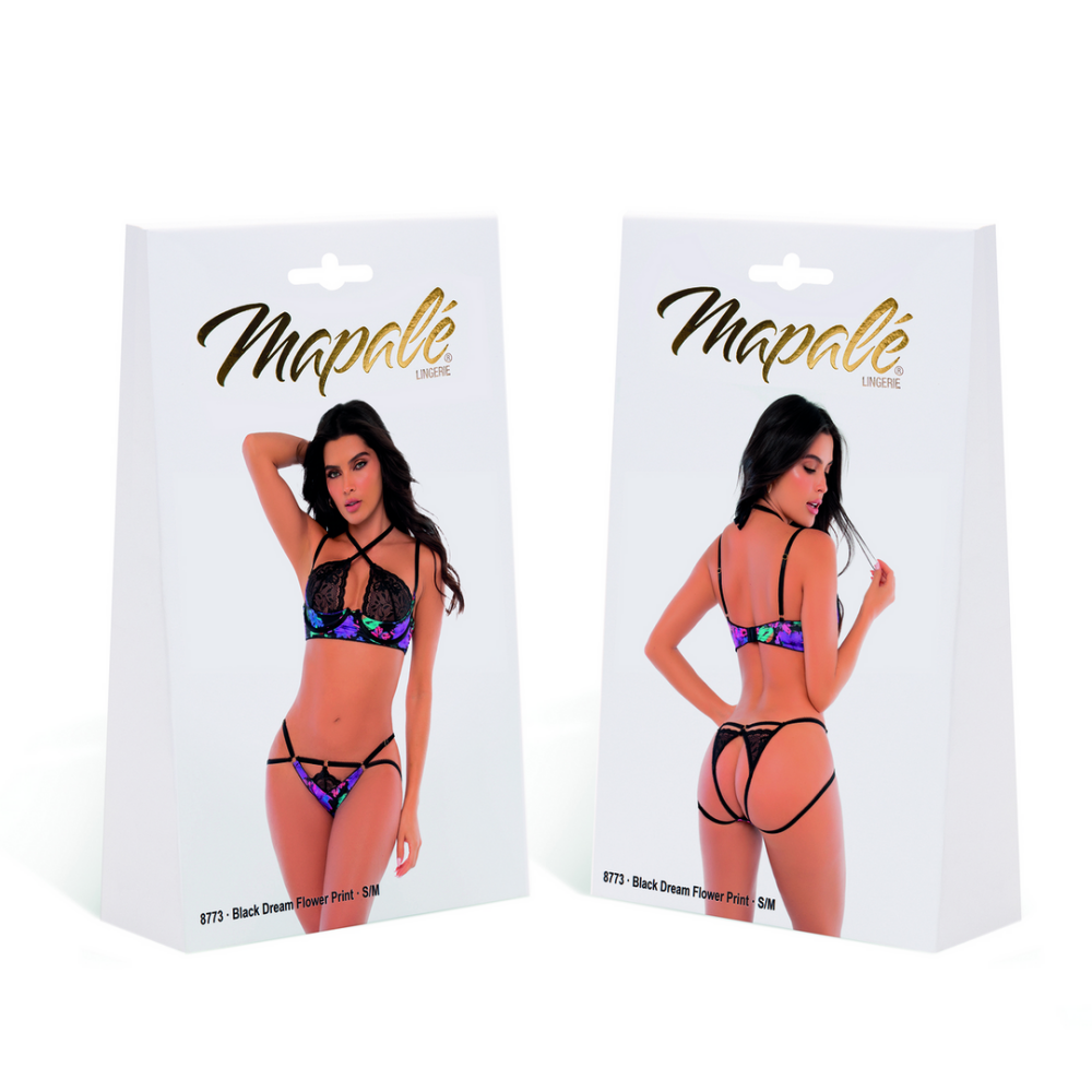 Twee-delige set - S/M - Zwart Droombloemenprint