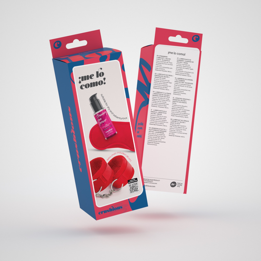 Me Lo Como - Velcro Handboeien Set met Blinddoek en Aardbeien Glijmiddel - 1,7 fl oz / 50 ml - Rood