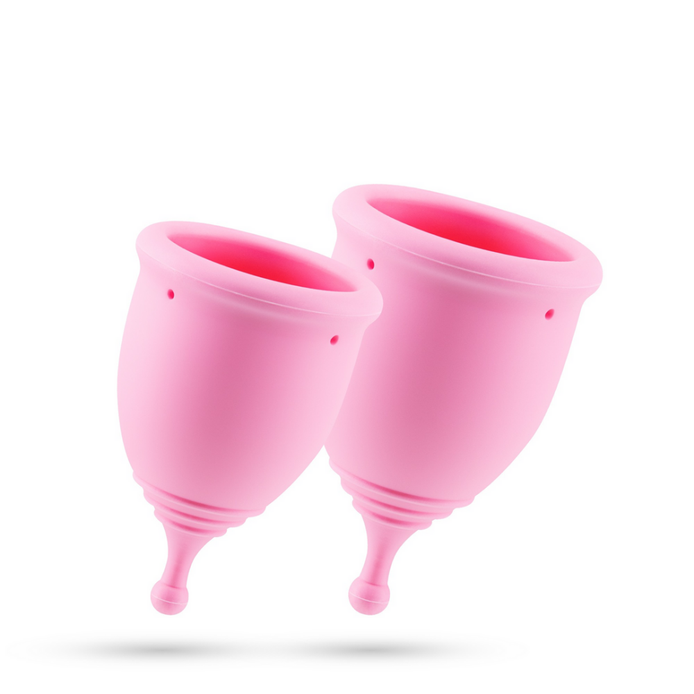 Minerva - Menstruatiecups met Zak en Speelgoedreiniger - S en L - Roze