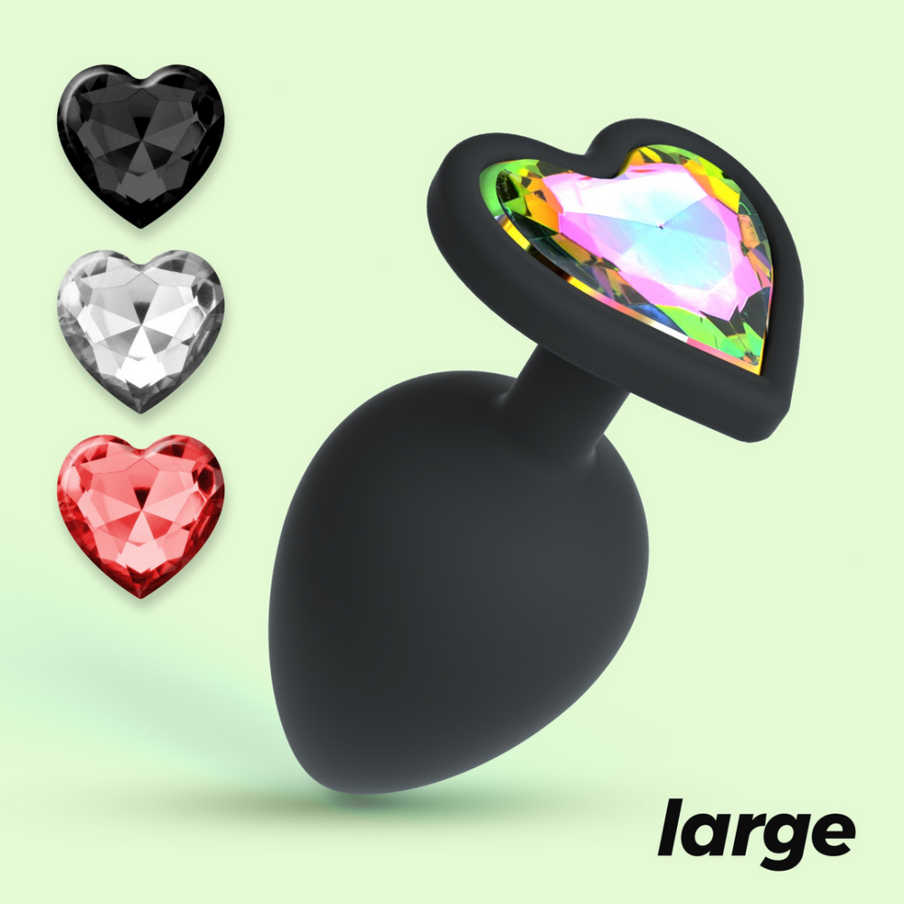 Cuore - Anale Plug met Vier Verwisselbare Edelstenen - Groot - Zwart