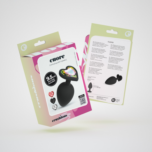 Cuore - Anale Plug met Vier Verwisselbare Edelstenen - Groot - Zwart