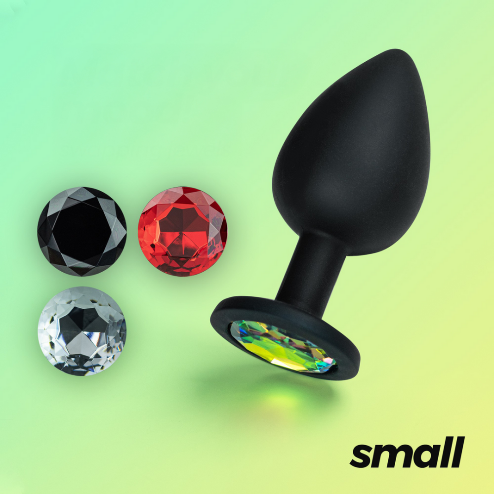 Camileo - Anale Plug met Vier Verwisselbare Edelstenen - Klein - Zwart