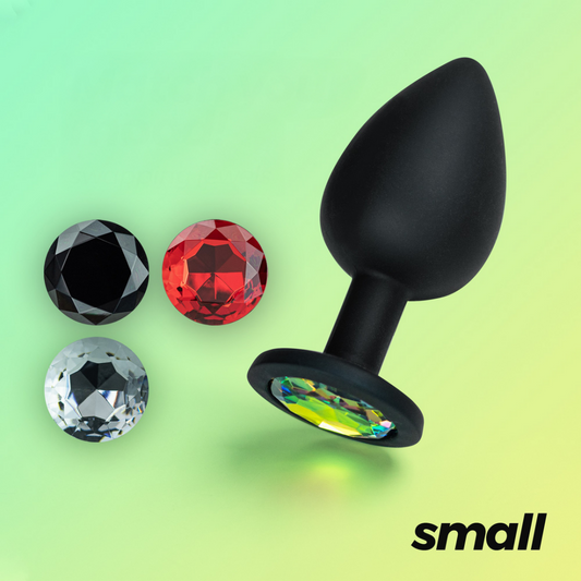 Camileo - Anale Plug met Vier Verwisselbare Edelstenen - Klein - Zwart