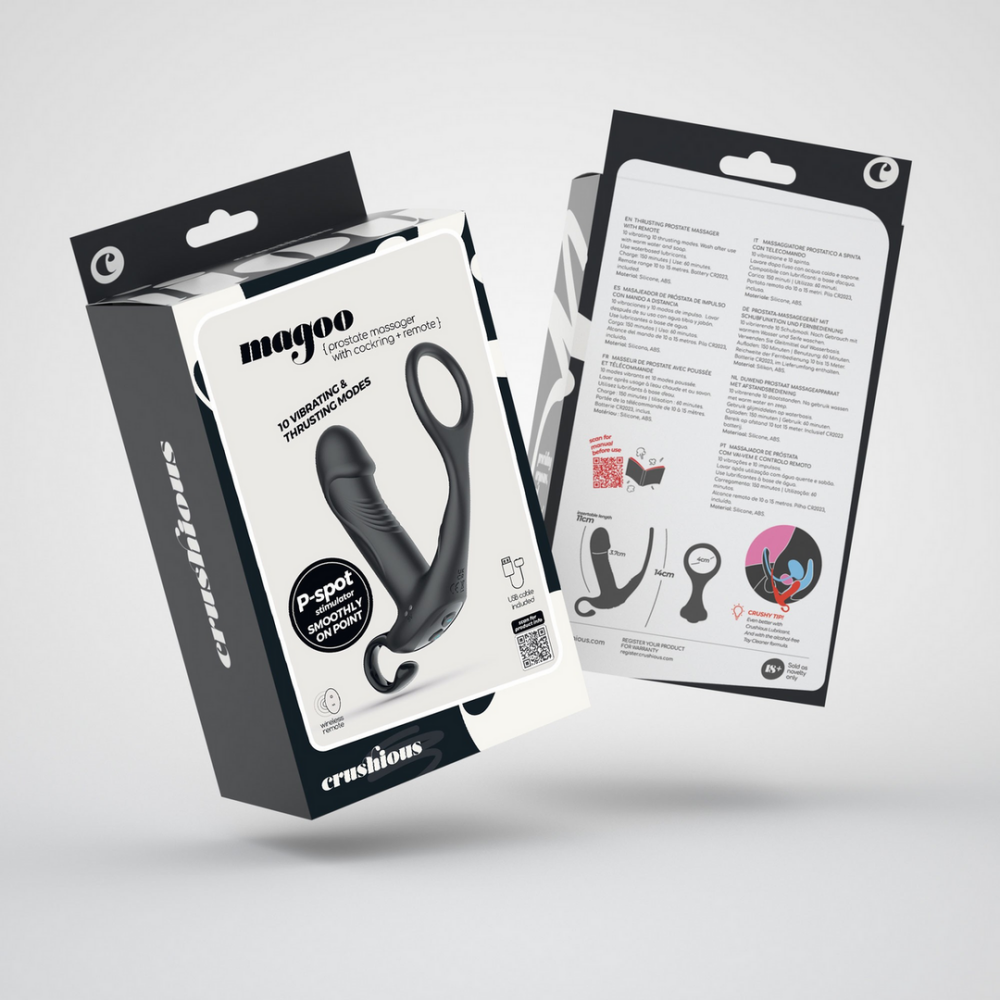 Magoo - Vibrerende en Duwende Prostaatmassager met Cockring en Afstandsbediening - Zwart
