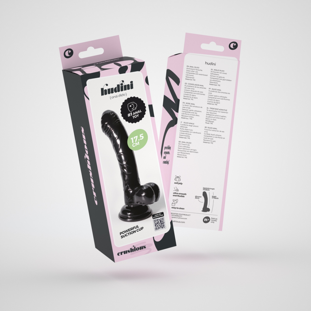 Hudini - Jelly Flexibele Anale Dildo - 6,9/ 17,5 cm - Zwart