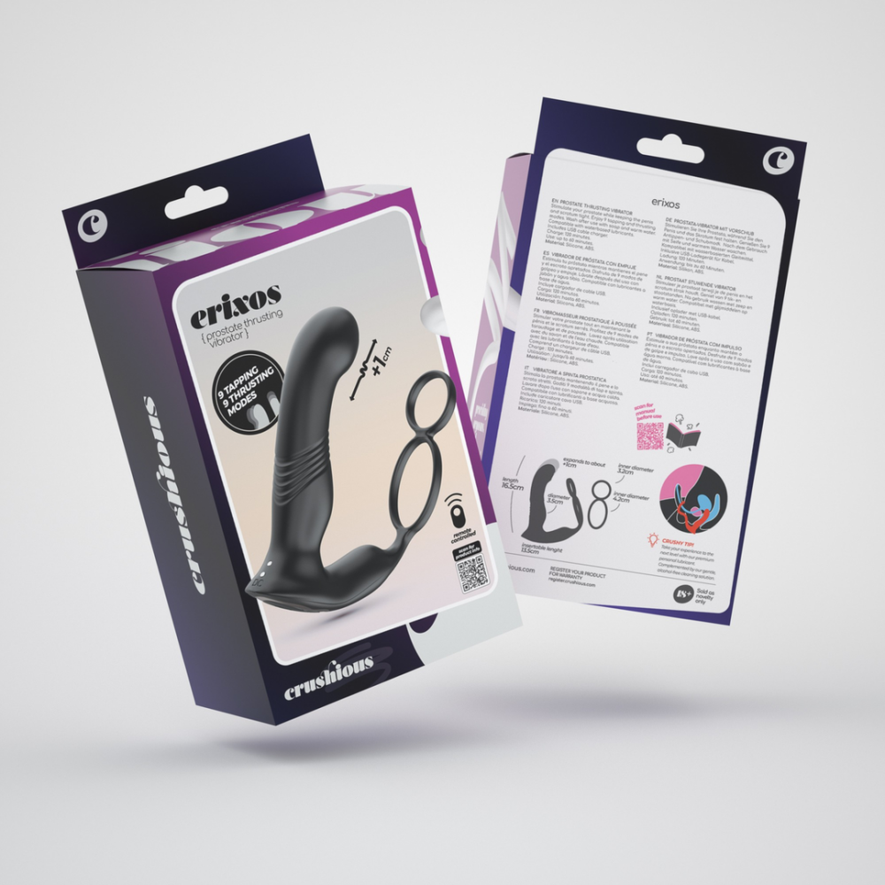 Erixos - Vibrerende Prostaatmassager met Balriem en Cockring - Zwart