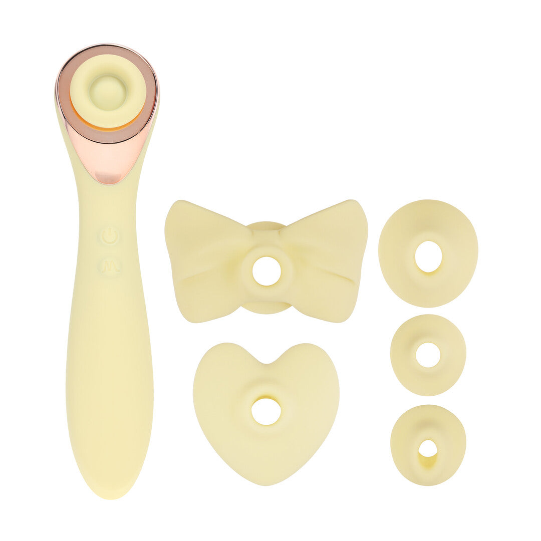 Darling - AirTap Wand Vibrator met Vijf Koppen Accessoires - Geel