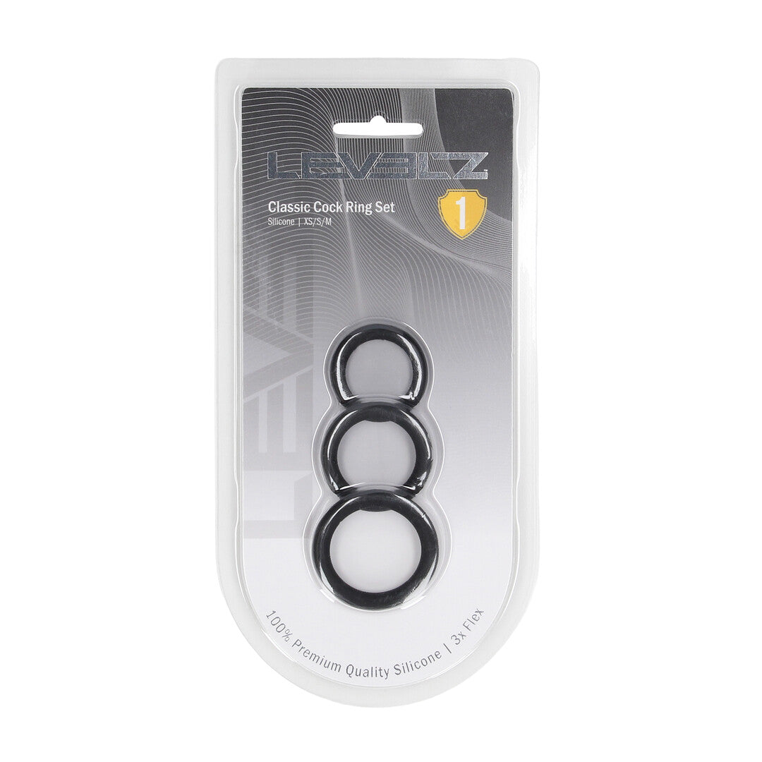 Classic Silicone Cockring Set van 3 - XS/S/M - Zwart