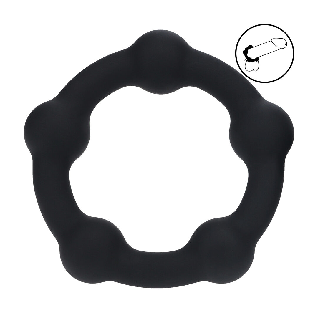 Kralen Siliconen Cockring - L - 45mm - Zwart