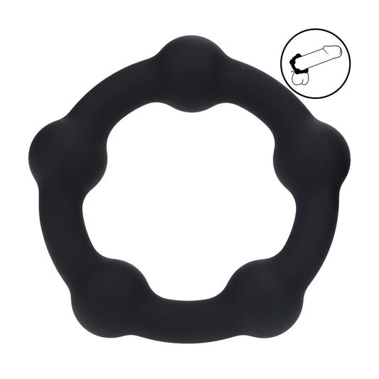 Kralen Siliconen Cockring - L - 45mm - Zwart