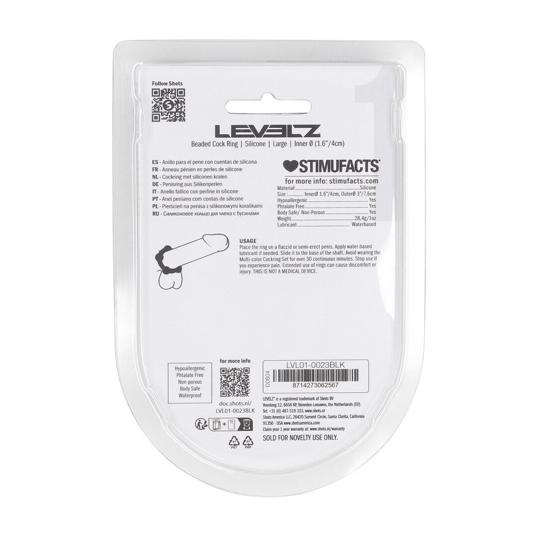 Kralen Siliconen Cockring - L - 45mm - Zwart