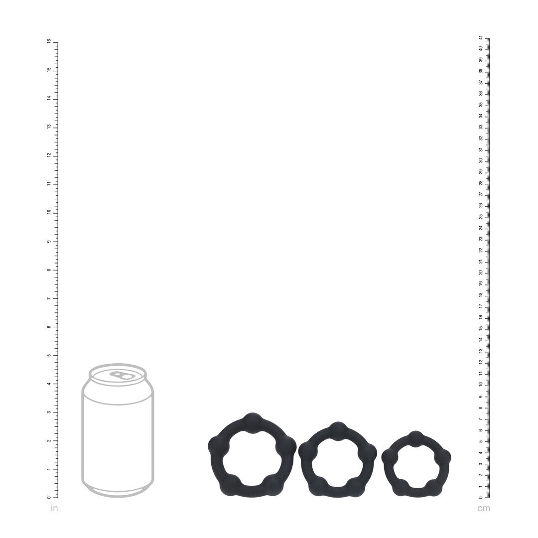 Kralen Silikon Cockring Set van 3 - S/M/L - Zwart