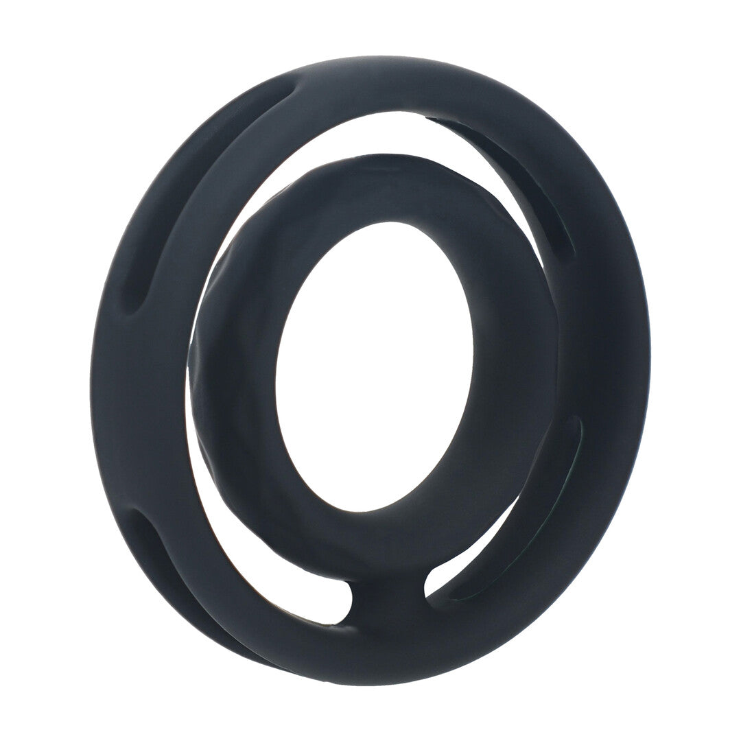 Classic Grooved Silicone Penis- en Ballenring - Zwart
