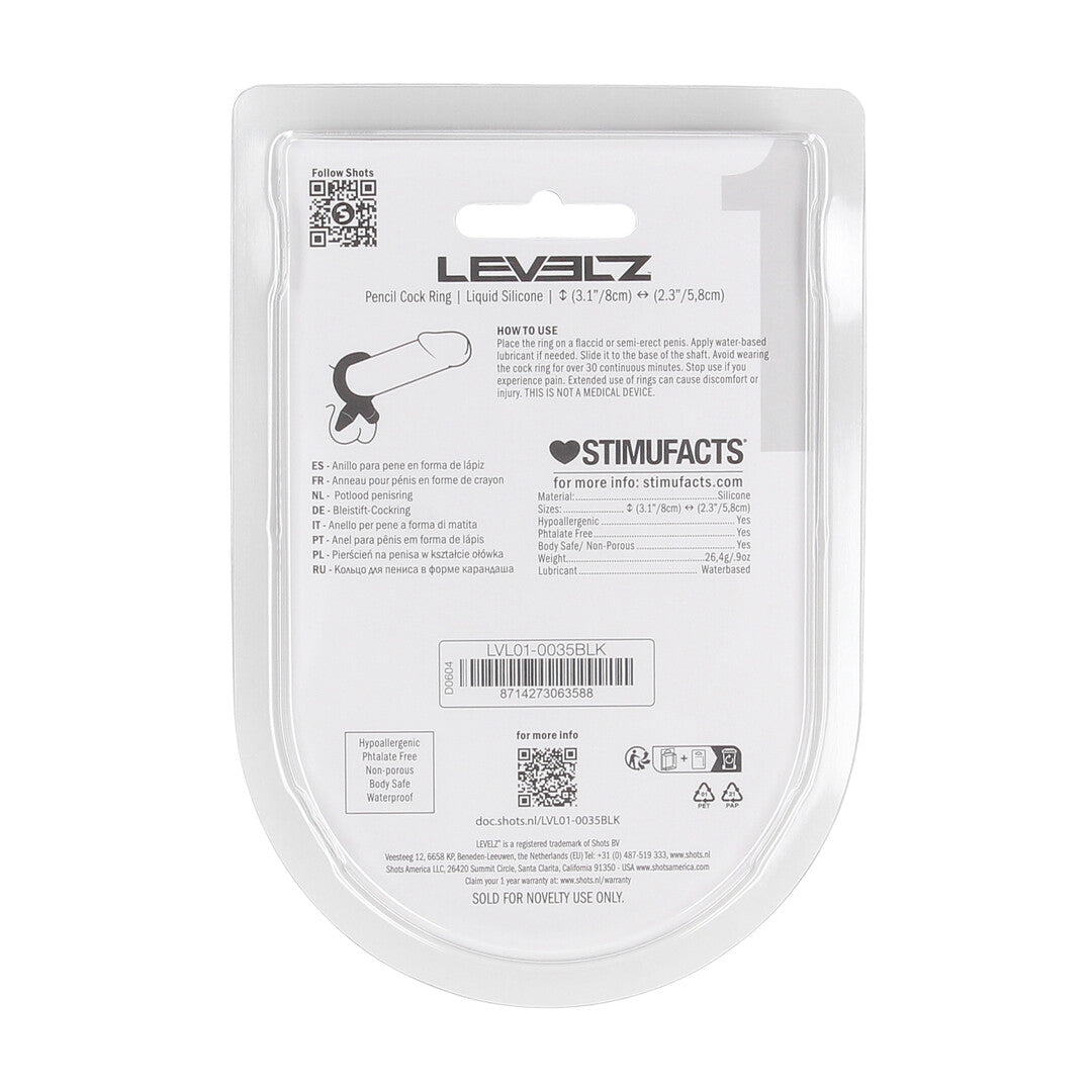 Pencil Liquid Silicone Cockring - Zwart