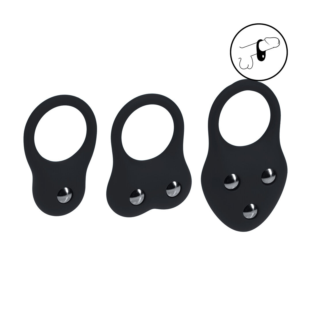 Siliconen Trainings Cockring Set van 3 - S/M/L - Zwart