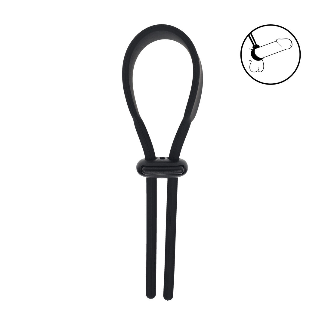 Brede Verstelbare Siliconen Lasso Cockring - 5mm - Zwart