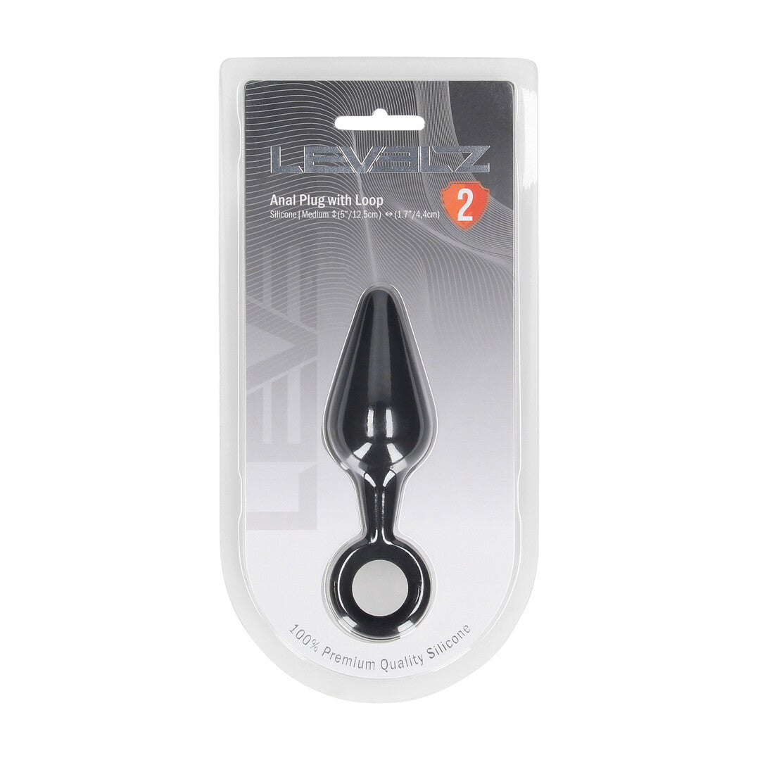 Siliconen Anale Plug met Lus - M - Zwart