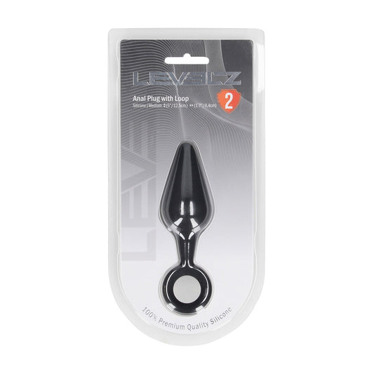 Siliconen Anale Plug met Lus - M - Zwart