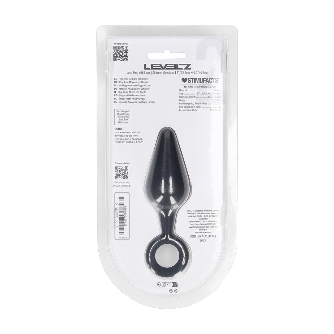 Siliconen Anale Plug met Lus - M - Zwart