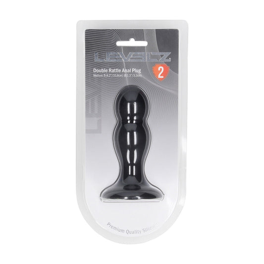 Dubbele Rammelaar Vloeibare Siliconen Anale Plug - M - Zwart