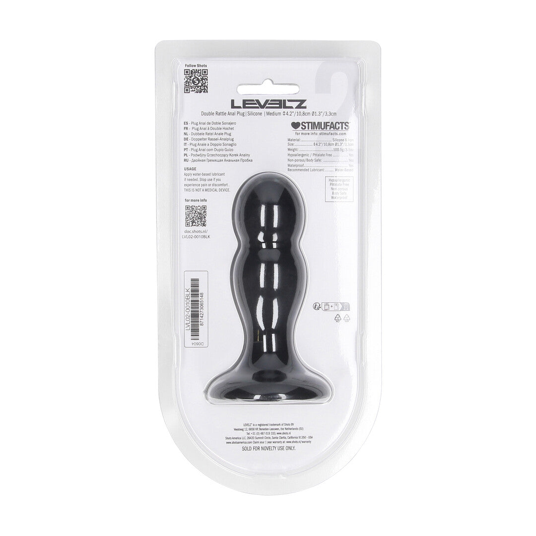 Dubbele Rammelaar Vloeibare Siliconen Anale Plug - M - Zwart