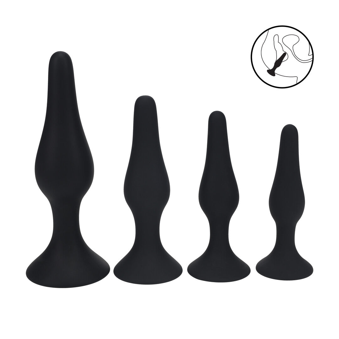 Slim Siliconen Anale Plug Set van 4 - S/M/L/XL - Zwart