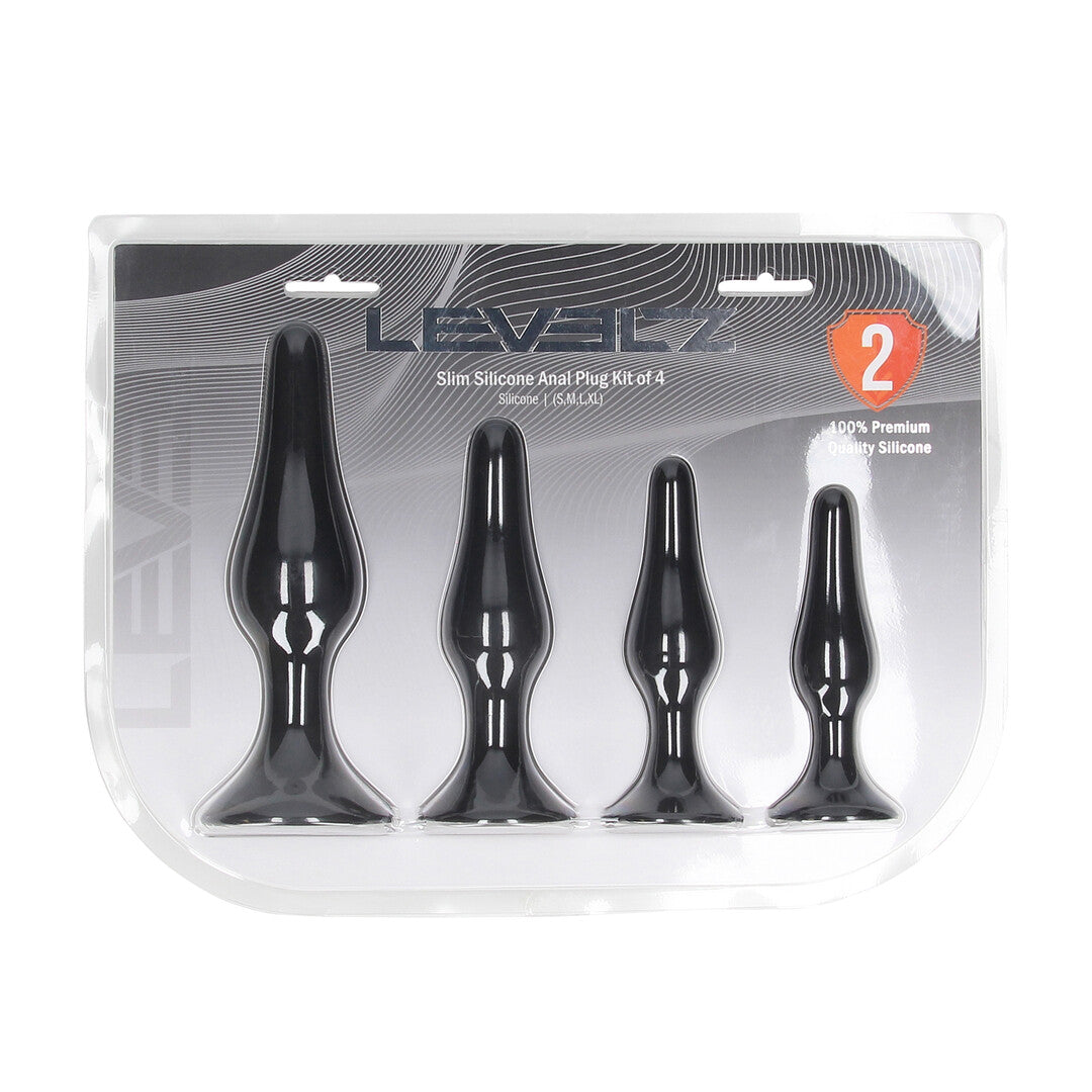 Slim Siliconen Anale Plug Set van 4 - S/M/L/XL - Zwart