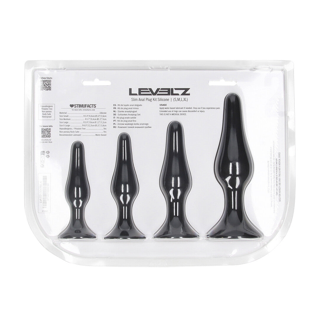 Slim Siliconen Anale Plug Set van 4 - S/M/L/XL - Zwart