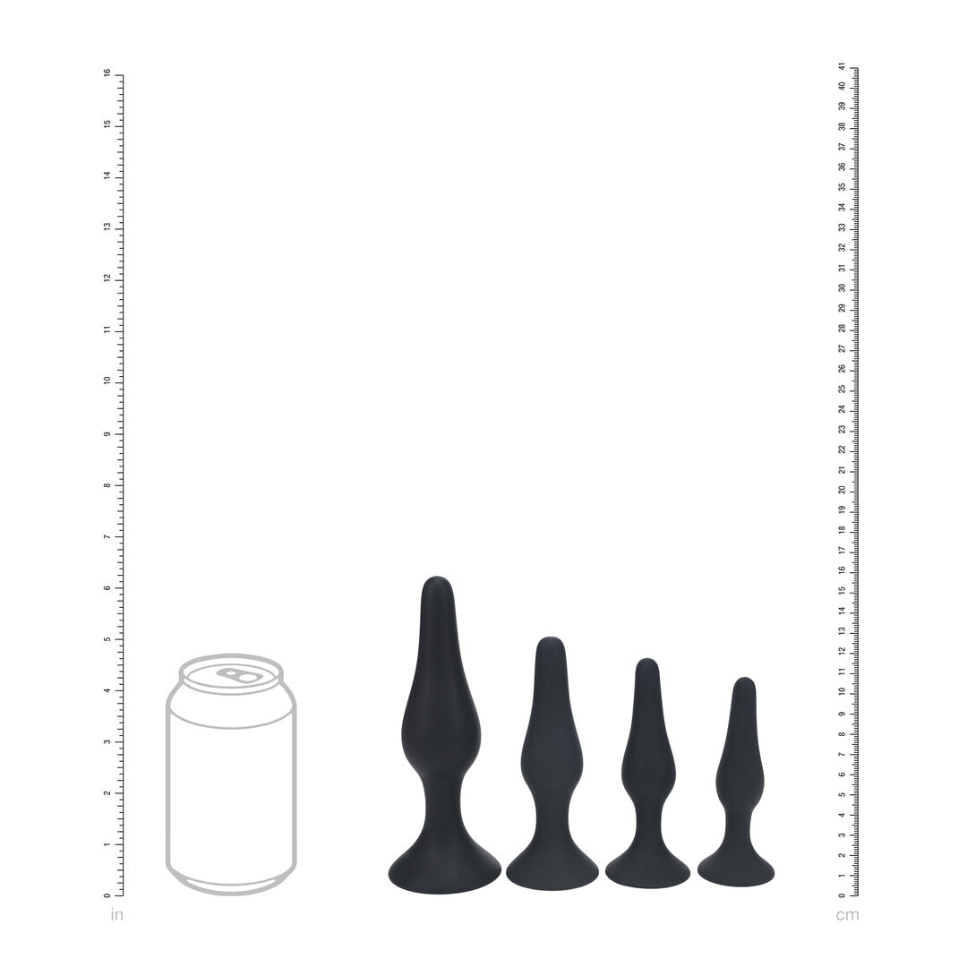 Slim Siliconen Anale Plug Set van 4 - S/M/L/XL - Zwart