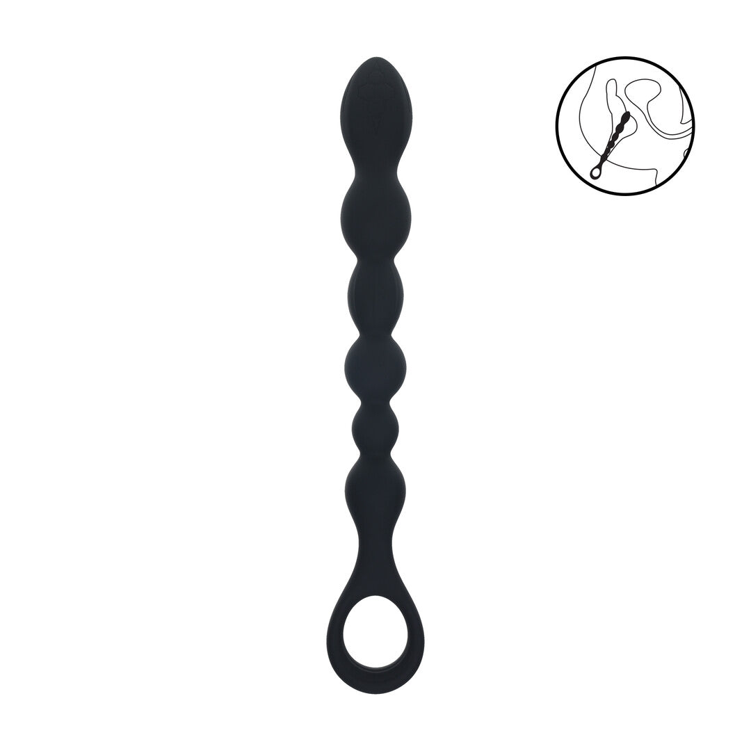 Kralen Slang Silicone Anale Probe met Lus - Zwart