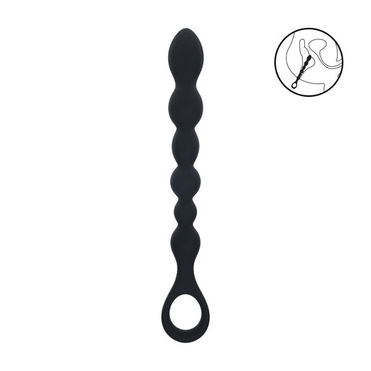 Kralen Slang Silicone Anale Probe met Lus - Zwart