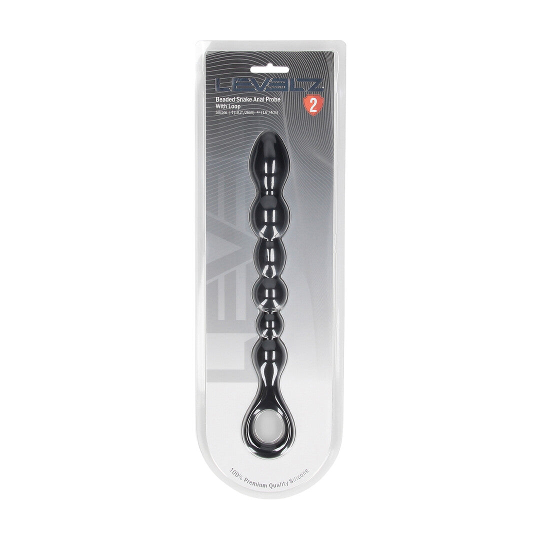 Kralen Slang Silicone Anale Probe met Lus - Zwart