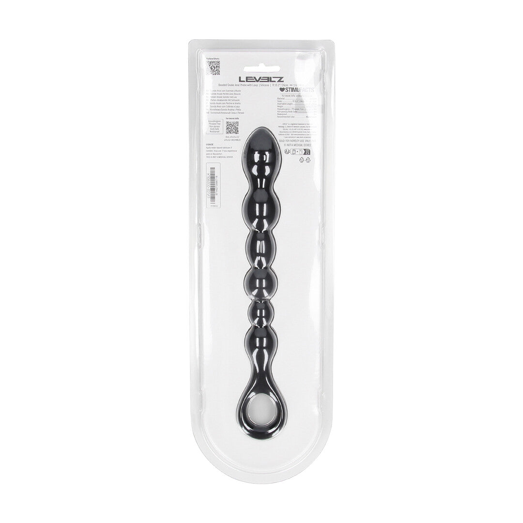 Kralen Slang Silicone Anale Probe met Lus - Zwart